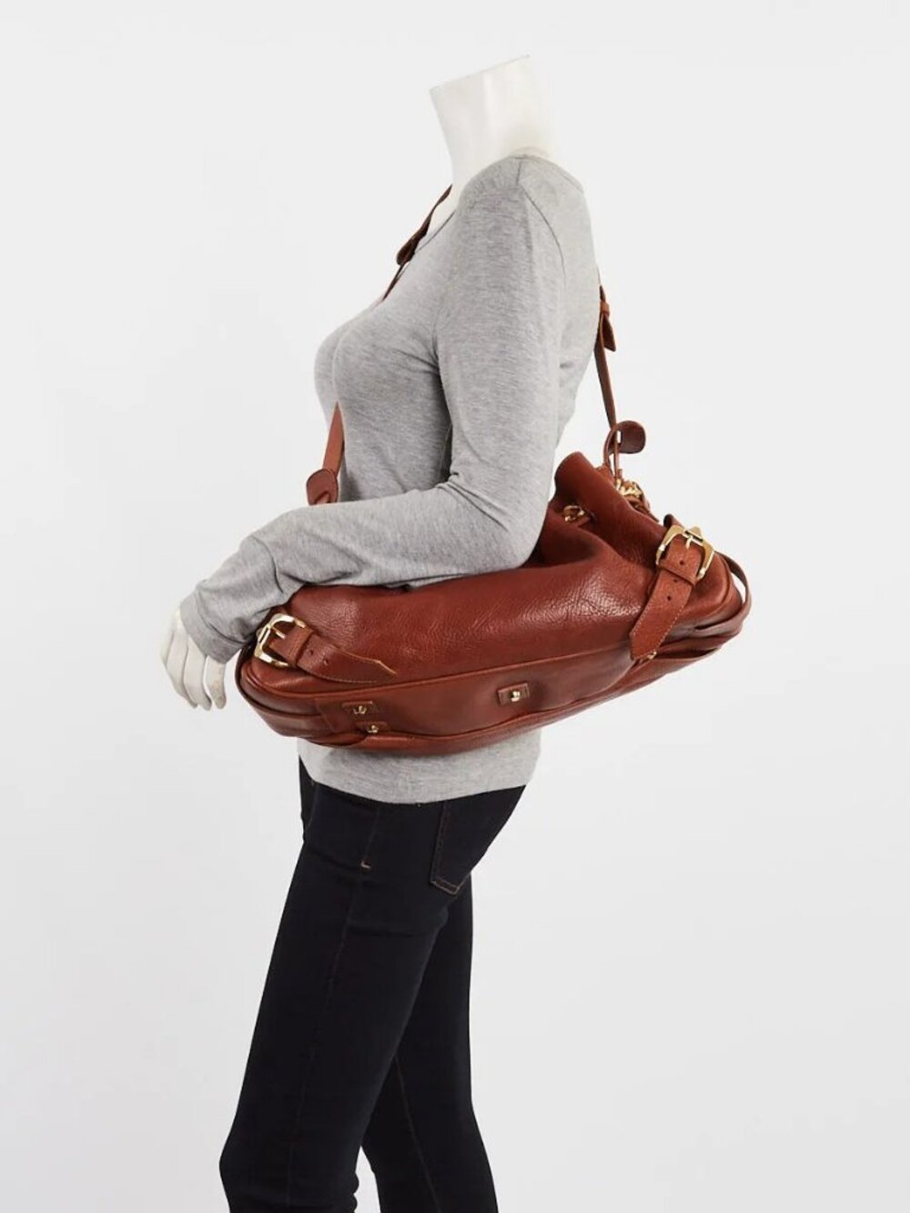 Burberry Brown Pebbled Leather Margaret Shoulder Bag - Picture 1 of 12